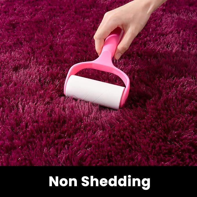 5x7 Rugs for Living Room - 1.4" Height Pile Plush Rug - Non-Slip Fluffy Throw Carpet for Bedroom - Burgundy