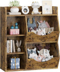 Kids Bookshelf, 32" 3-Tier Toy Storage Cabinet, Wooden Cube Storage Organizer with 5 Cubes and Spacious Top Shelf for Children's Room, Playroom, Hallway, Kindergarten, Bedroom, Playroom