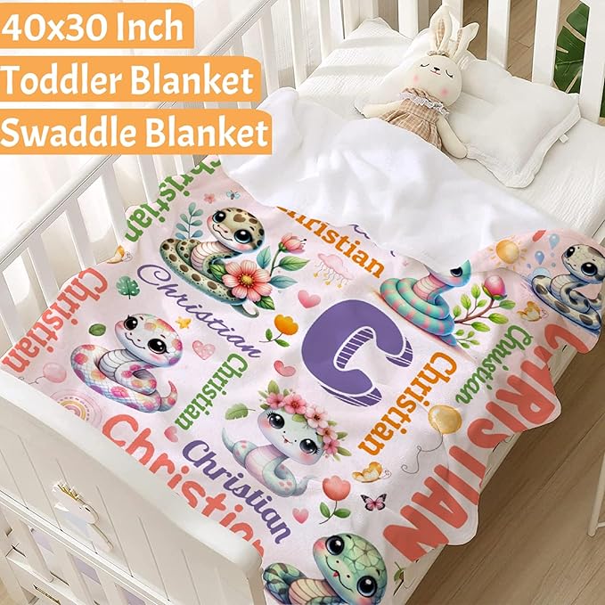 Personalized Custom Snake Preschool Blanket Gifts for Baby Toddler Kids Boys Girls - Customized Snake Super Soft Lightweight Flannel Sheets Decor for Crib Nap Couch - 30"x40" for Baby/Pets