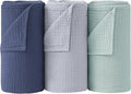 Bearmoss Muslin Swaddle Blankets, 40 x 38 inches Baby Swaddle for Boys and Girls, Soft Baby Blanket, 3 Pack Breathable Nursery Receiving Blankets (Blue Green)