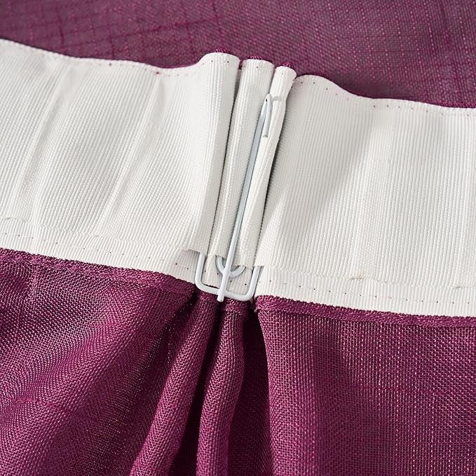 Plum Purple Curtains Sheer 84 Inches Long, Dark Linen Look Textured Light Filtering Drapes Decor, Rustic Eggplant Transparent Window Treatments, Pinch Pleat Curtain with Hooks