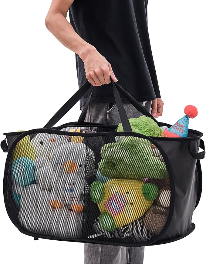 Large Toys Storage Basket Organizer Box for Kids, Boys, Girls - Foldable Toy Storage Bins with Dividers & 2 Sturdy Handles for Living Room, Bedroom, Playroom, Kidsroom (Black, 2 Compartments)