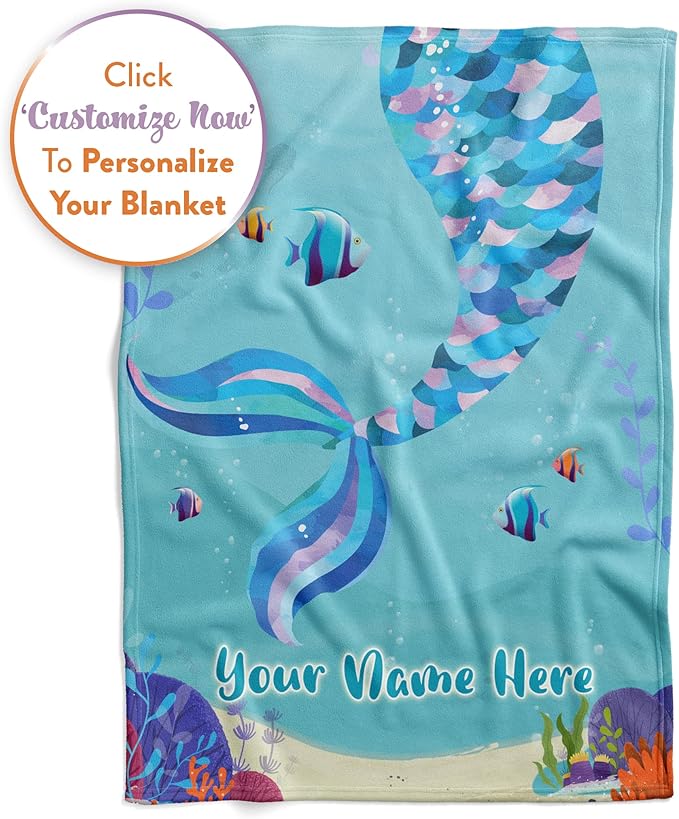 Personalized Mermaid Blanket for Girls | Kids Unicorn Gifts | Custom Plush Fuzzy Unicorns for Toddler | Customized Little Girl Throw Blankets | Baby Girl Sofa Bed Birthday (Sherpa – 50x60)