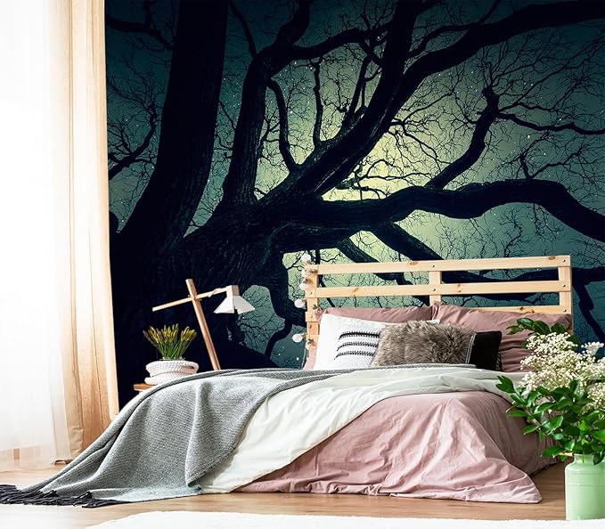XMPMBM-Magic Forest backsplash Decorative Wallpaper Starry Sky Large Tree Bedroom Bathroom Wall Mural- W 132" X H 92"（93 Square Foot）