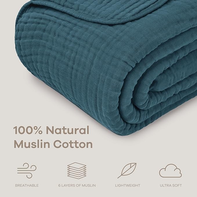 Comfy Cubs Muslin Blanket for Adults King 108" x 90" - 6 Layer Soft, Breathable & Lightweight Muslin Adult Blanket - Machine Washable & Designed in The US Bedding for All Seasons - Neptune