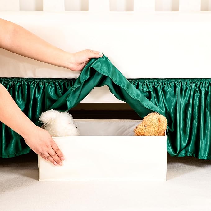 Blackish Green Satin Crib Bed Skirt, 52" x 28" with 14" Drop Silky Soft Baby Crib Skirt for Baby Girls or Boys, Fit for Standard Crib & Toddler Bedding