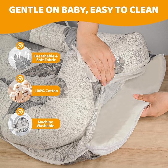 Baby Lounger, Foldable Cotton Baby Lounger Pillow for Newborn, Breathable & Soft Baby Nest for Home and Easy Travel, 0-12 Months Baby Nest Lounger Ideal Baby Essential Shower Gifts