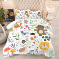 Animal Comforter Set Twin: Forest Animals Kids Bedding Set Cute Safari Woodland Quilt Jungle Cartoon Fox Bear Lion Flowers Bed Sets for Girls Boys Children Teens Toddler