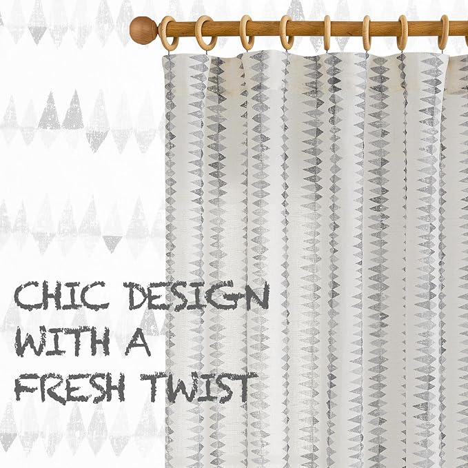 jinchan Linen Nursery Curtains for Living Room Boho Curtains for Bedroom Kids Room 63 Inches Long Geometric Printed Farmhouse Drapes Rod Pocket Window Treatment Curtain Set of 2 Panels Gray