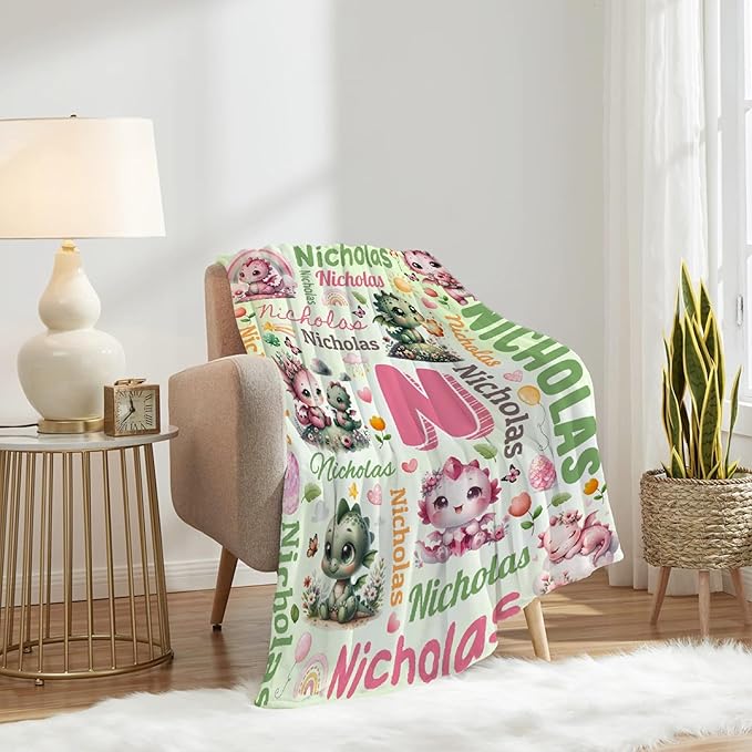 Personalized Custom Dragon Floral Preschool Blanket Gifts for Baby Toddler Kids Boys Girls - Customized Dragon Floral Super Soft Flannel Sheets Decor for Crib Nap Couch - 40"x50" for Kids/Children