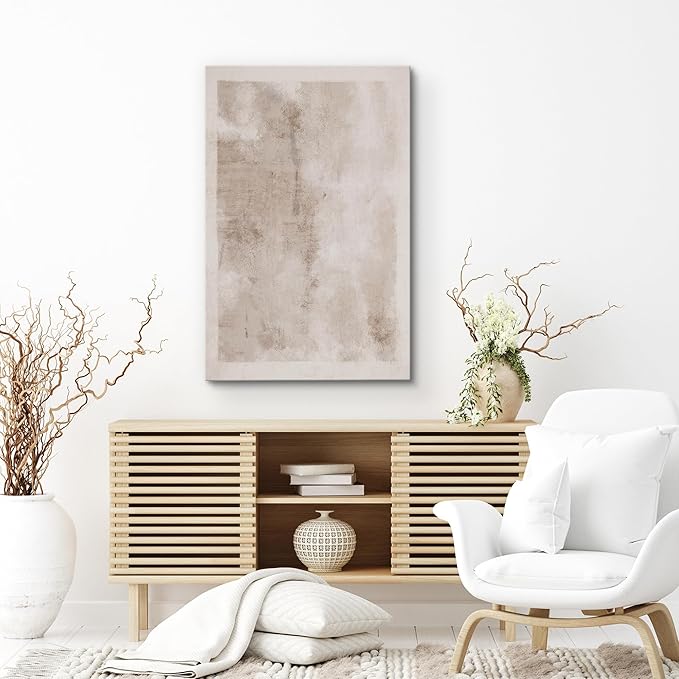 SIGNWIN Canvas Print Wall Art Faded Textured Brown & White Color Blocks Abstract Shapes Illustrations Minimalism Contemporary Nordic Decorative for Living Room, Bedroom, Office - 32"x48"