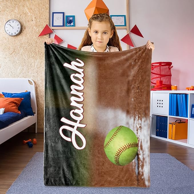 Custom Infant Softball Blanket: Personalized Name and Number Blankets for Baby Kids Boys Girls Teen Mother's Day Father's Day Birthday Easter Gifts(40"x50")