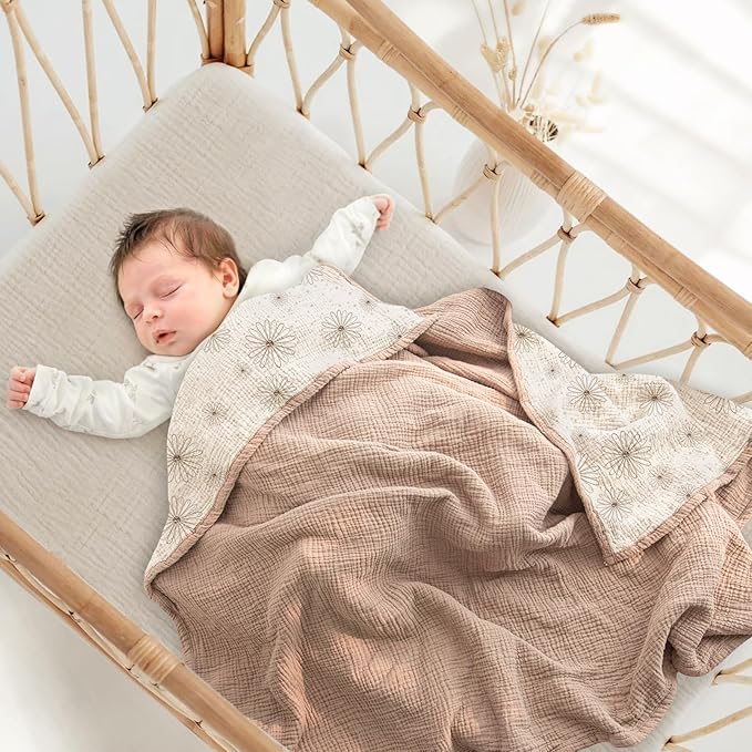 lulumoon Muslin Quilt Blanket, Crib Blanket for Baby and Toddler,47x47 Inches(Sand Daisy)