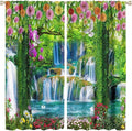 Jungle Nature Blackout Window Curtains, Trees Scenic Waterfall and River Spring Pattern Print Window Drapes, for Living Room Bedroom 55x63in 2 Panels