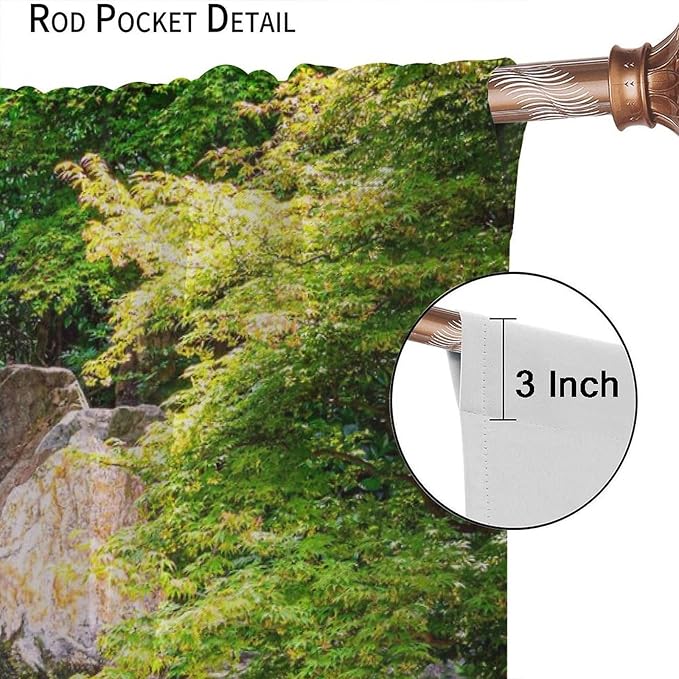 View Waterfall Blackout Curtains, Forest Waterfall Retro Style Natural Scenery Garden Art Landscape Rod Pocket Window Drapes, for Living Room Bedroom 52" W X 84" L