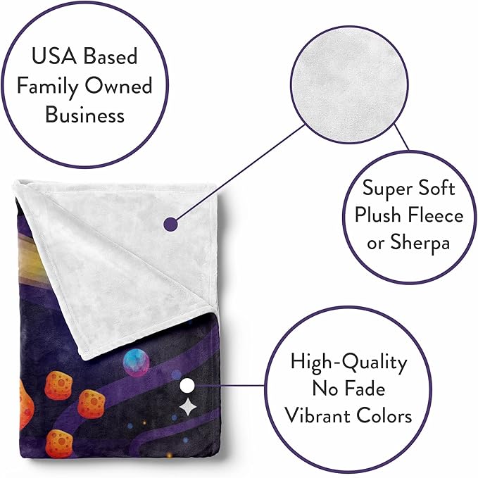 Custom Cozy Kids Blanket | Space Themed Decor | Personalized Soft Warm Lightweight Blanket | Baby Gift for Boys & Girls (Fleece - 50x60)