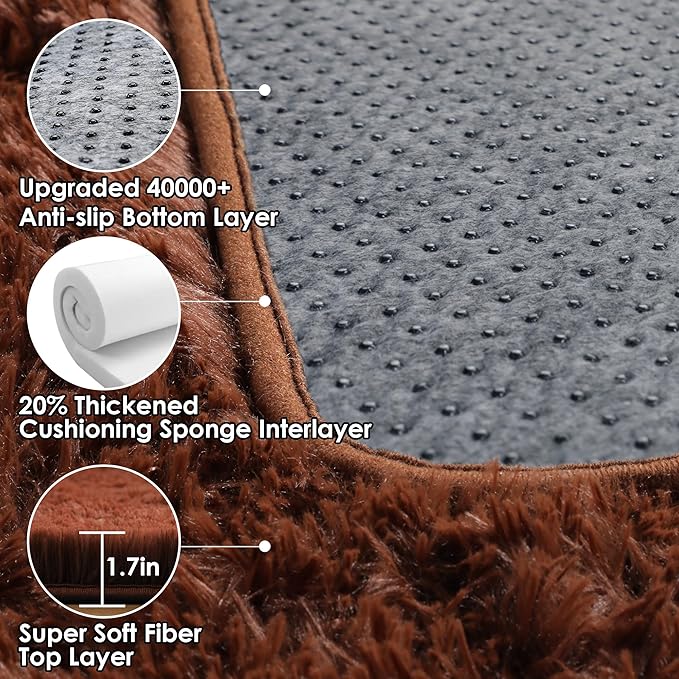 ONASAR Brown Area Rugs for Bedroom Living Room, Washable Fluffy 4x6 Indoor Bedside Floor Throw Rug, Soft Plush Shaggy Carpet for Nursery Kids Girls Boys Teen Dorm Home Office Decor Aesthetic