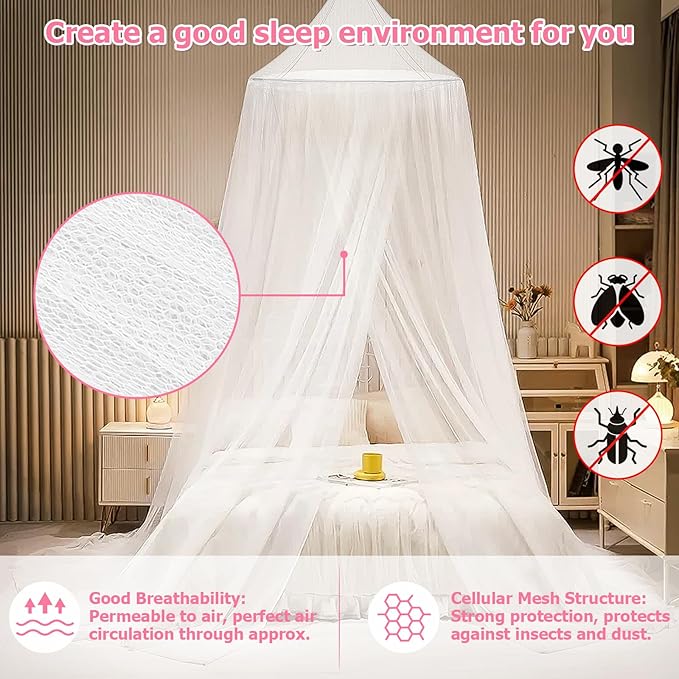 Bed Canopy with Lights, Bed Canopy for Girls Princess with Luminous Stars, Canopy Bed Curtains for Twin to King Size Bed, Baby Kids Adult Indoor Decor Bedroom Reading Nook Outdoor Camping, White