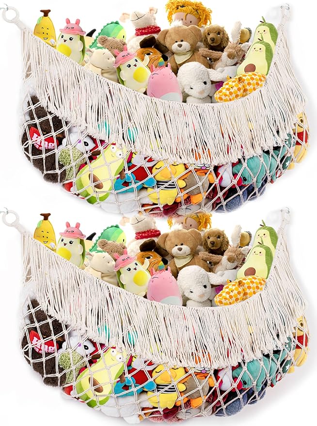 Extra Large Stuffed Animal Hammock - Cream 2PACK, Stuffed Animal Storage, Stuffed Animal Holder Net, Toy Hammock Large, Toy Storage Organizer