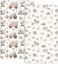 Pack and Play Sheets 2 Pack, Fitted Jersey Knit Mini Crib Sheets for Baby Boys and Girls, Compatible with Graco Pack N Play and Mini Crib Mattress (Little Farm, Pack N Play/Mini Crib Sheets)