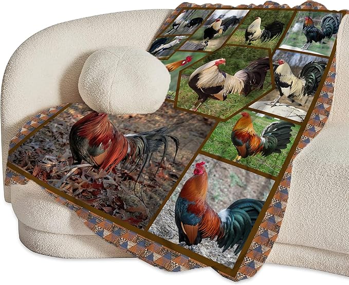 Rooster Chicken Blanket Throw for Girls, Women, Kids, Adults - Soft Warm Cozy Fleece Blanket for Couch, Sofa, Bed - 50"x40"
