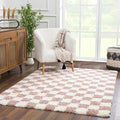 BoutiqueRugs Atira Pink Checkered Shag Area Rug - Cream, Rose Gold - 18" x 18" Sample