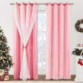 XiDi Pink Curtains for Girls Bedroom 84 Inches Long Blackout Nursery Curtains Double Layer with Sheer Overlay for Kids Toddler Princess Room Grommet Privacy Room Darkening Window Drapes 52x84 Inches