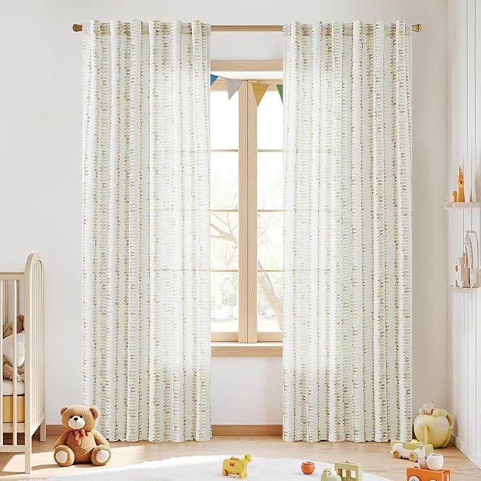 jinchan Linen Nursery Curtains for Living Room Boho Curtains for Bedroom Kids Room 84 Inches Long Geometric Printed Farmhouse Drapes Rod Pocket Window Treatment Curtain Set of 2 Panels Taupe Gray