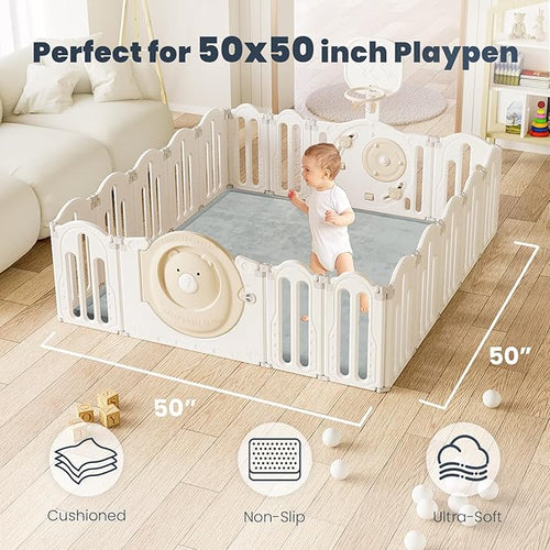 ACOMOPACK Baby Play Mat for Floor 1.3" Thick Memory Foam 50x50 Soft Velvet Playpen Mat for Kids,Infants,Toddlers,Tummy Time Crawling Mats with Non-Slip Bottom,Yoga,Tatami,Nursery Rug（Light Grey）