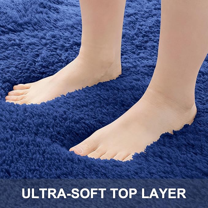 OLANLY 2x6 Machine Washable Runner Rugs for Hallway, Soft Fluffy Shaggy Bedside Rugs for Bedroom, Living Room, Indoor Floor Carpet for Kids Girls Boys, Nursery Rooms, Home Decor Aesthetic, Navy Blue