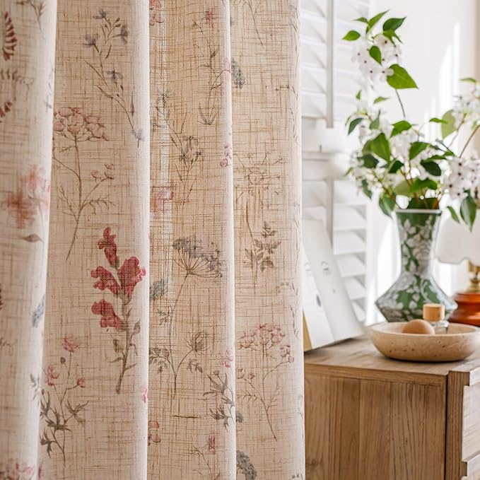 ENJOYBRIDAL Floral 96 Inch Curtains for Bedroom Living Room Drapes Boho 2 Panel Sets Light Filtering Long Window Curtain Panels Patterned Rustic Farmhouse Rod Pocket Semi Sheer Window Treatments