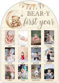 My First Year Milestone Photo Board, Bear Baby Milestone Signs, 12 Months Wooden Picture Frame, Nursery Gender Neutral Gifts for Girl Boy, Best Gifts for 1st Birthday Baby Shower Decorations-A06