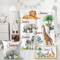 Personalized Baby Crib Bedding Set,3 Piece Custom Name Nursery Set with Blanket, Fitted Sheet & Pillowcase for Baby Girls & Boys, Safari Animals Theme(Fixed Size)