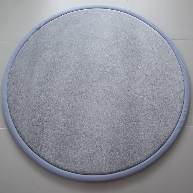 Loartee Thick Kids Round Rug - Coral Velvet Area Rugs, Memory Foam Circular Carpet for Nursery Playroom Home Decor Dormitory, Diameter 55 inch, Gray