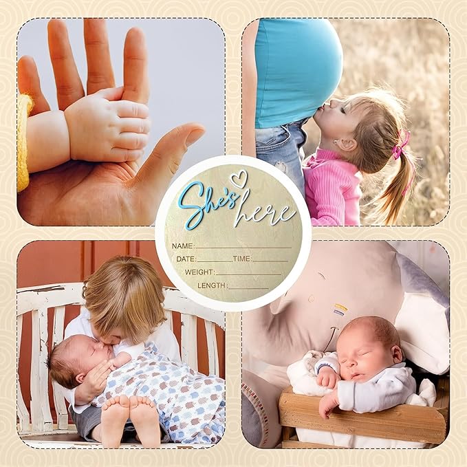 Baby Announcement Sign, 5.9 Inch Wooden Hello World Newborn Signs, Birth Announcement Sign, Gender Reveal Signs, She's here Decoration, Welcome Newborn Arrival To World, Hospital Nursery for Baby