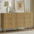LYNSOM 55" Wide Fluted Dresser for Bedroom with 7 Drawer, Modern Chest of Drawers with Curved Profile Design and Metal Handles, Wood Dresser TV Stand & Storage Organizer for Living Room, Oak