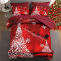 5 Pcs Twin Size Christmas Comforter Set with Pillowcase & Sham, Glitter Pine Tree Bedding for Kids and Adults, Winter Elegant Snowflake Bed in a Bag with Flat Fitted Sheet