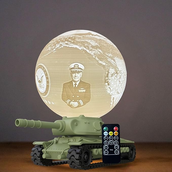 Personalized U.S. Navy Moon Lamp with Custom Photo & Text - Custom Army Moon Night Light with U.S. Navy Logo - Gift for Sailors, Veterans, Soldiers & Military Families