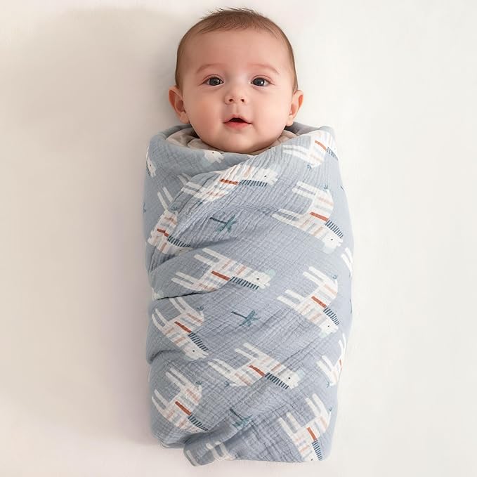 NTBAY 4 Layer Muslin Cotton Toddler Blanket, 42x60 Soft and Breathable Receiving for Newborns and Infants, Perfect for Crib, Stroller, Travel, Lightweight Nursery Blanket, Palm and Zebra