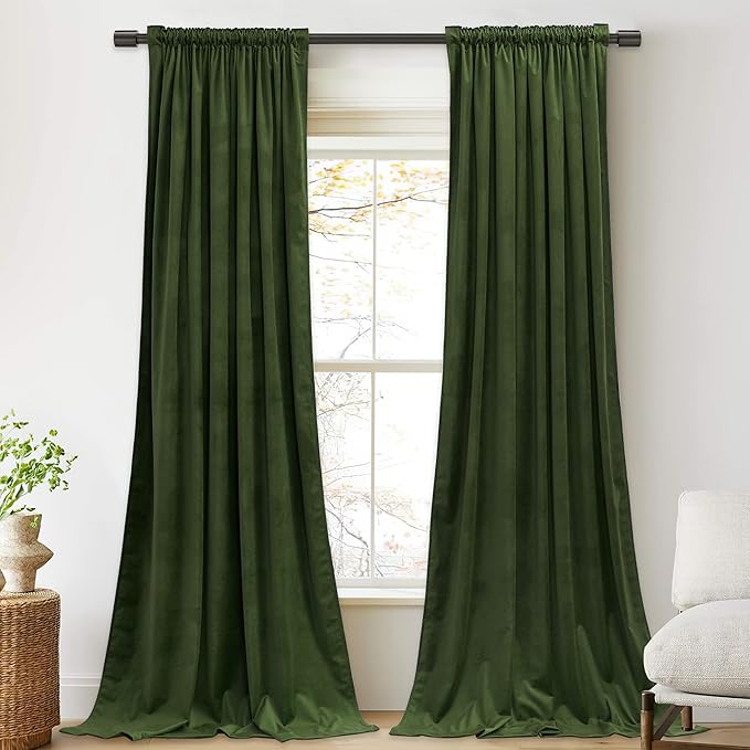 StangH Moss Green Curtains for Bedroom, Soft Velvet Light Blocking Thermal Insulated Window Drapes for Living Room/Farmhouse/Office, W52 x L90, 2 Panels
