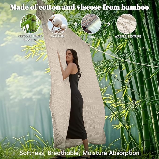 PHF Cooling Waffle Blanket Twin Size, Lightweight 60% Rayon Derived from Bamboo & 40% Cotton Breathable Blanket for Hot Sleepers, Soft and Luxury for Bed Couch and Sofa, 66"x90", Linen