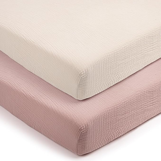 lulumoon Fitted Pack and Play Sheets: Soft Muslin Cotton for Guava Family Playard Mattress - Neutral Colors for Boys and Girls