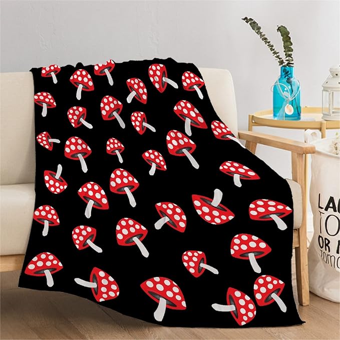 Thuswarm Cute Red Mushroom Flannel Blanket for Autumn Winter Gifts Warm Cozy Soft Funny Print Throw for Bed Couch Sofa 80”×60” Large for Adult
