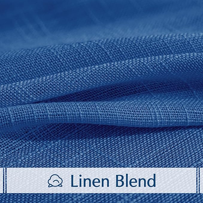 FMFUNCTEX Linen Semi Sheer Curtains for Bedroom, Navy Blue Curtains 84 Inches Long for Living Room, Country Farmhouse Sheer Drapes, Light Filtering Window Curtain, Grommet Top 2 Panels