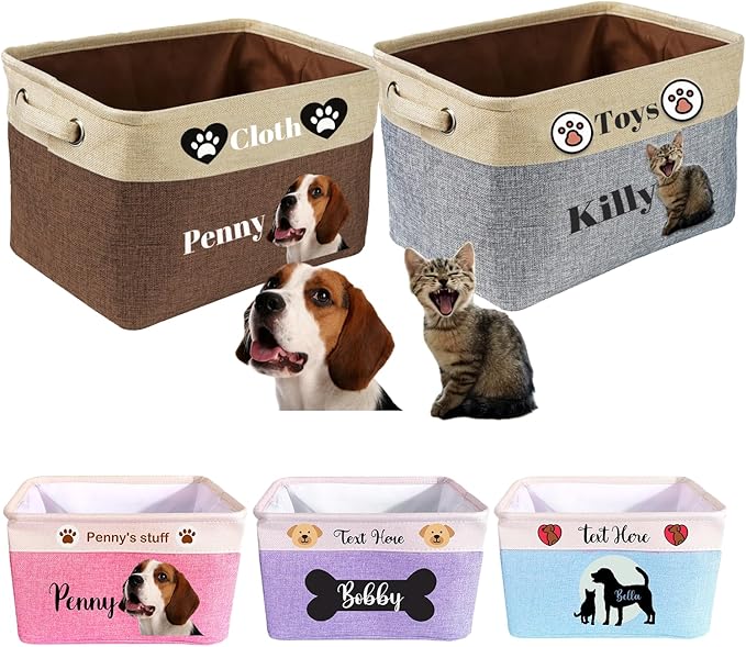 Personalized Dog Toy Basket - Custom Dog Toy Box with Pet's Name - Collapsible Cute Basket with Handles - Storage Organizer