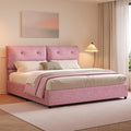Boucle Upholstered Bed Frame King Size, Low Platform Bed King, Modern Soft Style, Adjustable Headboard, No Box Spring Needed, Easy Assembly, Pink