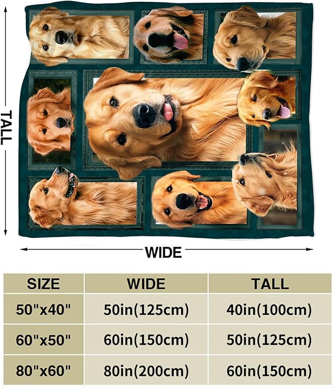 Golden Retriever Blanket - Cute Dog Gifts and Decor for Girls, Women, Kids, Adults - Soft Warm Cozy Fleece Throw for Couch, Sofa, Bed - 80"x60"
