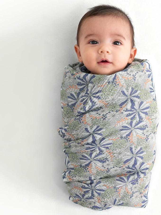 NTBAY 4 Layer Muslin Cotton Toddler Blanket, 30x40 Soft and Breathable Receiving for Newborns and Infants, Perfect for Crib, Stroller, Travel, Lightweight Nursery Blanket, Retro Floral Botanical