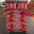 7 Pcs Full Size Christmas Comforter Set with 2 Pillowcases & 2 Shams, Red Botanical Bedding for Kids and Adults, Winter Tree Branch Bed in a Bag with Flat Fitted Sheet