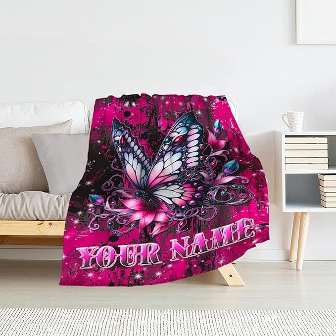 Custom Butterfly Blanket Gifts - 50" x 60" Butterfly Gifts for Girls, Women - Comfy Plush Birthday Throw Decor for Sofa, Travel